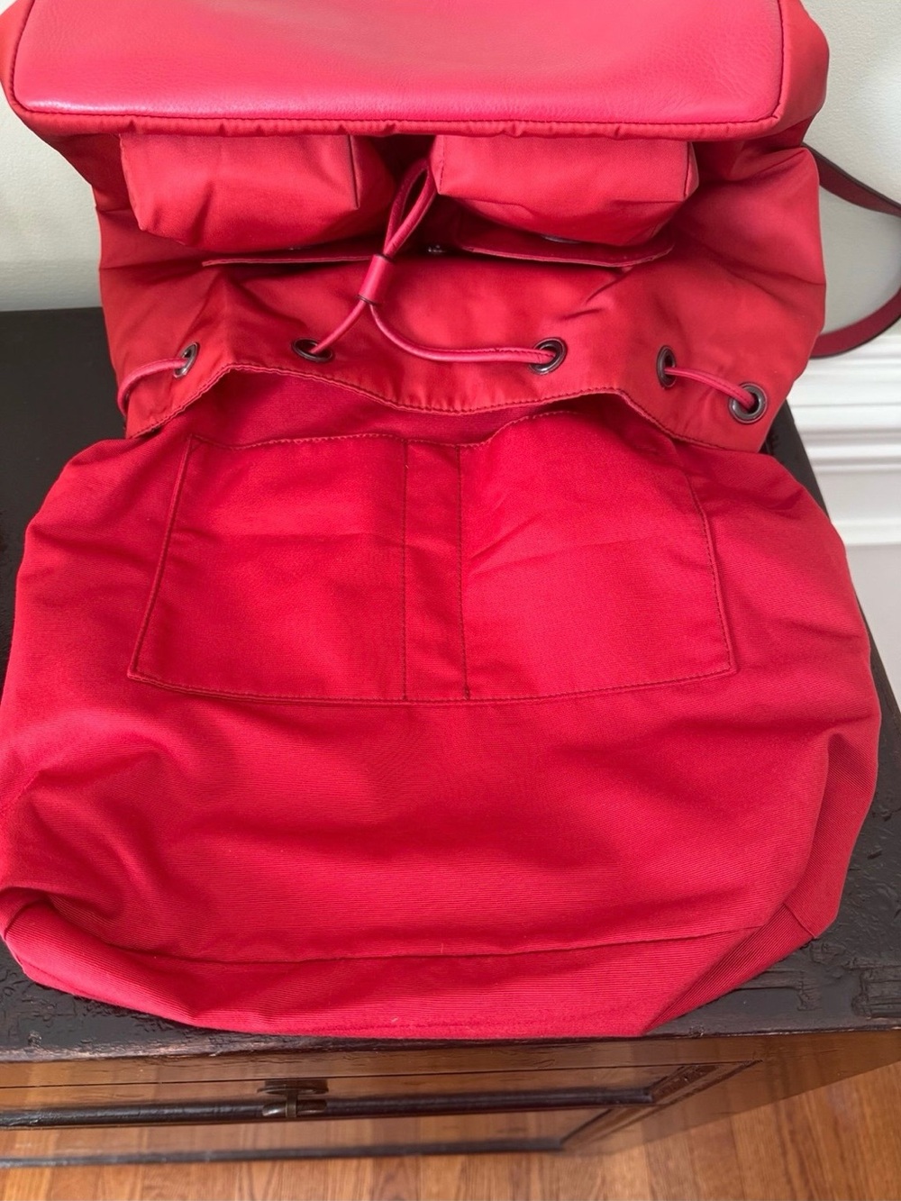Coach Bright Red Nylon Drawstring Backpack with Front Pockets - Picture 4 of 12
